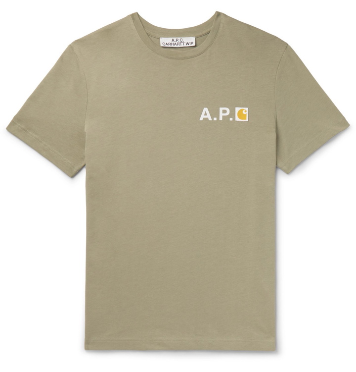 Photo: A.P.C. - Carhartt WIP Logo-Appliquéd Mélange Cotton-Jersey T-Shirt - Green