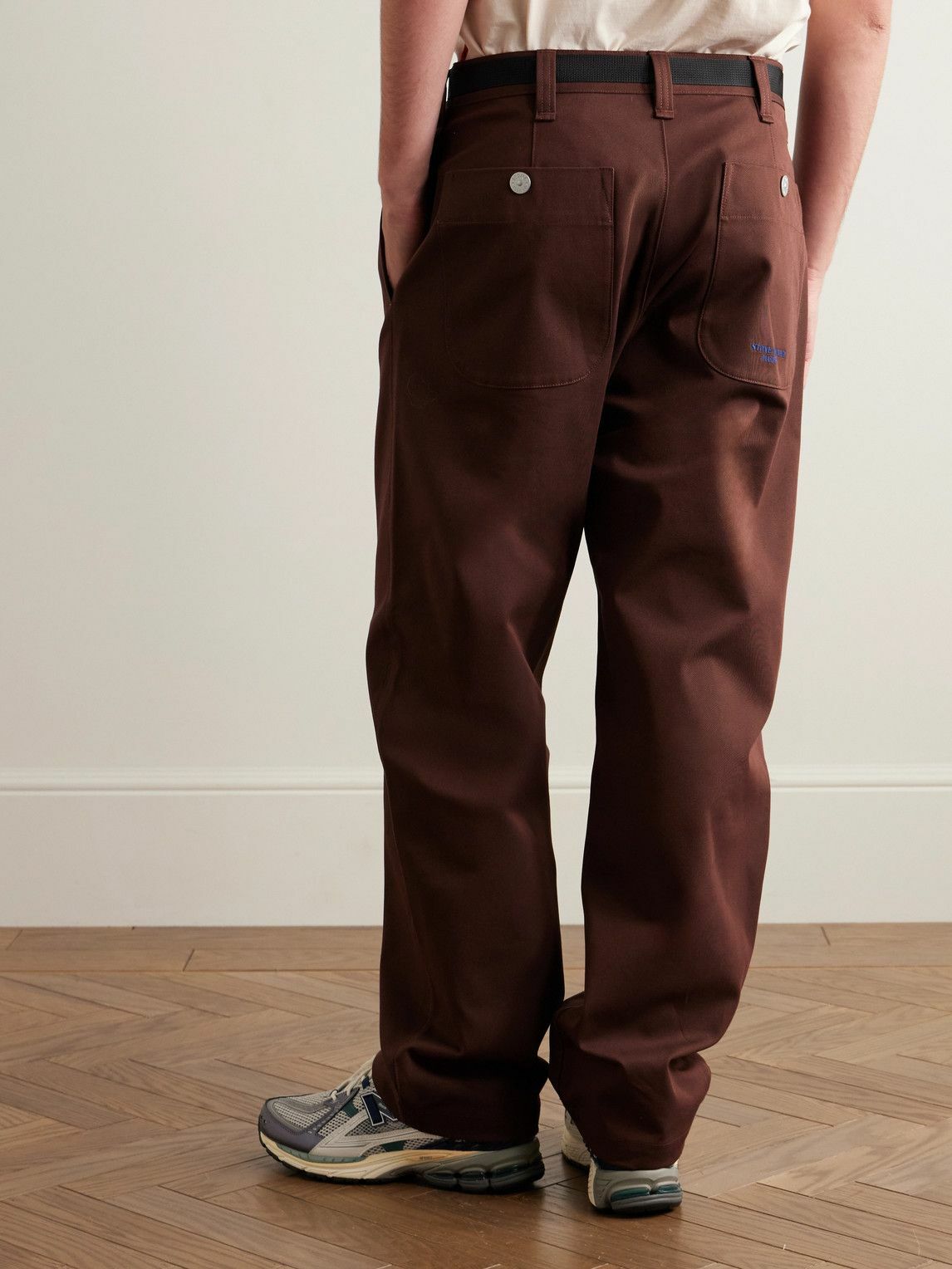 Stone Island - Marina Wide-Leg Belted Pleated Cotton-Blend Gabardine Trousers - Brown