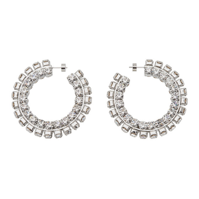Photo: AREA Silver Stacked Crystal Round Hoop Earrings