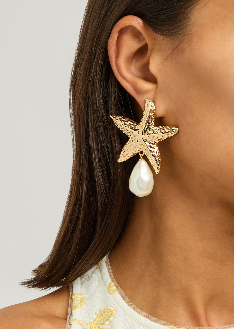 Self-portrait Mottled Gold Sea Star Pearl Gold-plated Drop Earrings - One Size