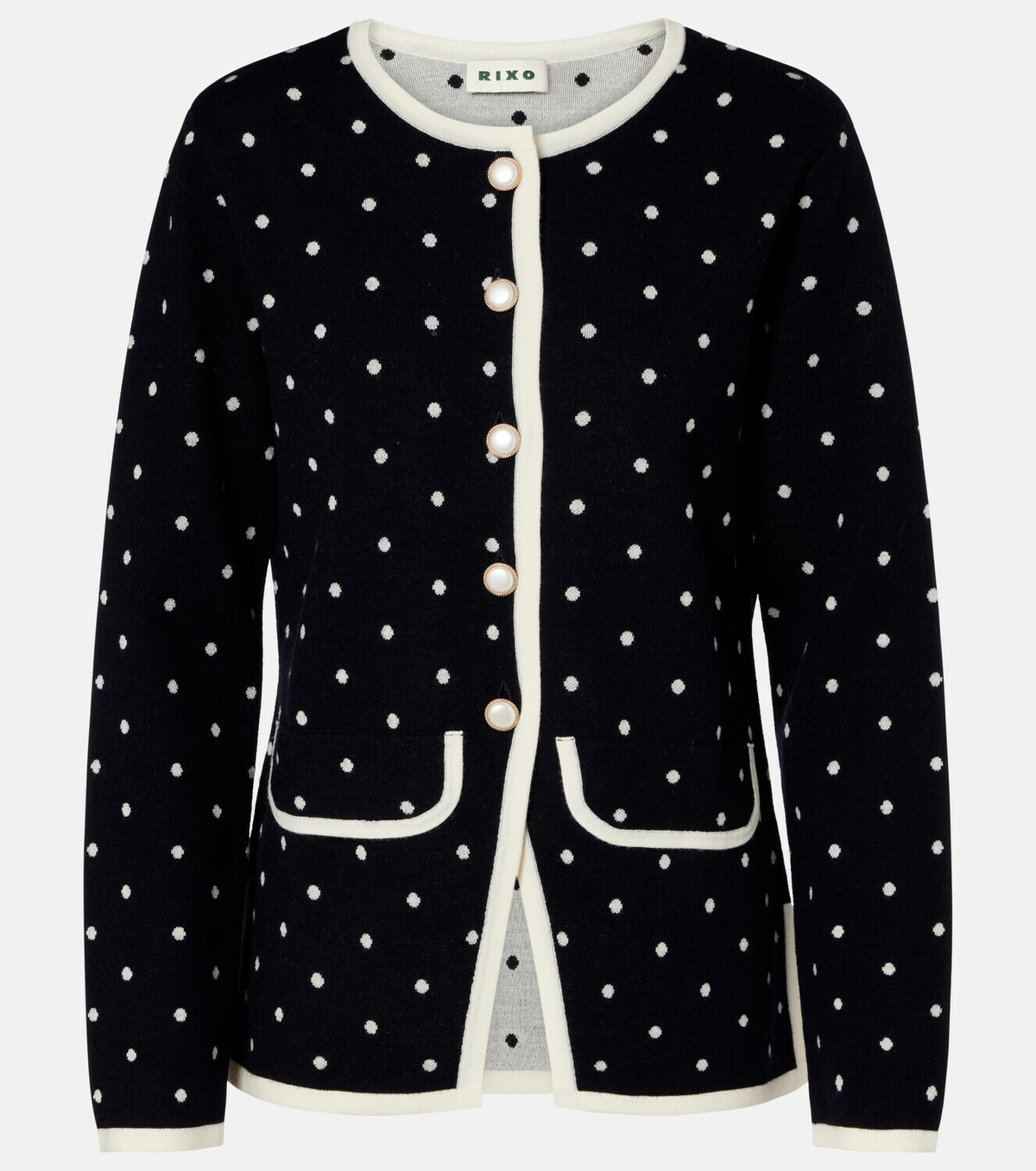 Rixo Mirja polka-dot wool-blend cardigan