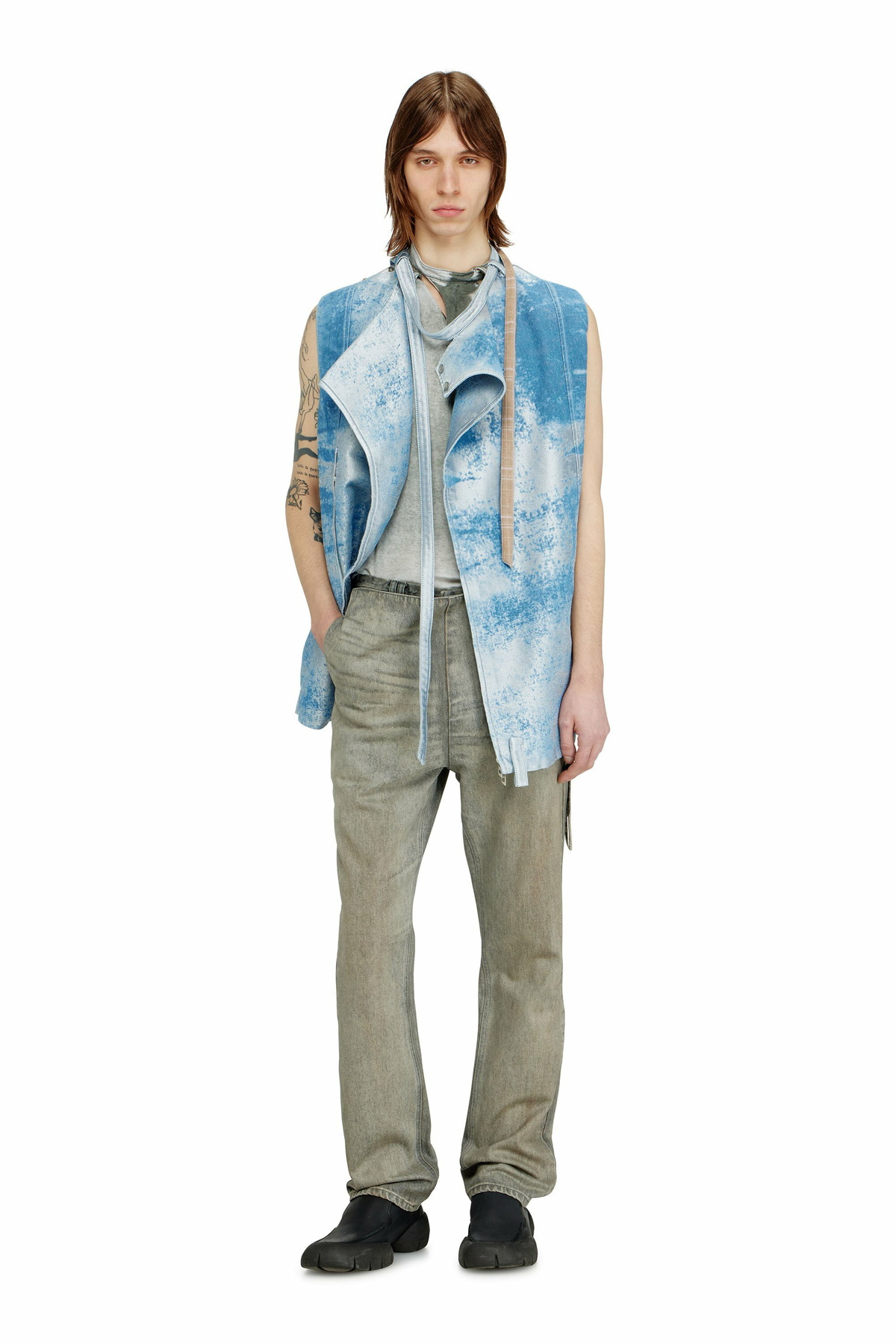 Diesel Sleeveless vest in coloured satin denim - Vests Mens in Blue