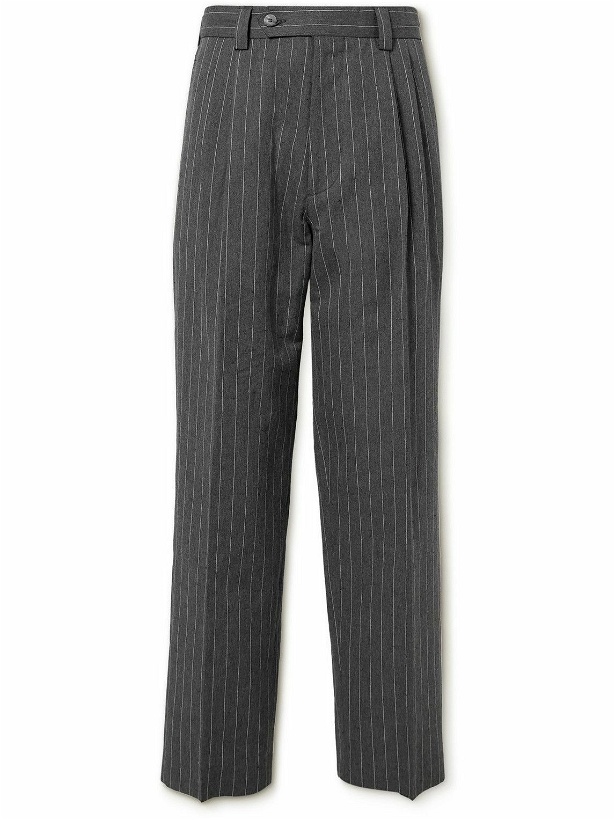 Photo: mfpen - Straight-Leg Pinstriped Cotton and Linen-Blend Trousers - Gray