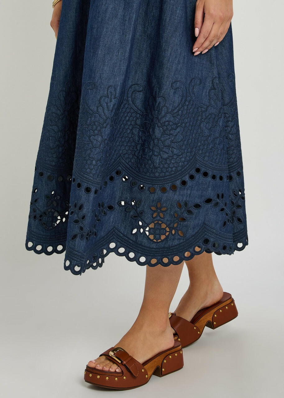 Zimmermann Mahon Broderie Anglaise Denim Midi Dress Navy