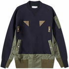 Sacai Men's Nylon Twill MA-1 Crew Sweat in Navy/Khaki