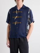 KAPITAL - Toggle & Maille Convertible-Collar Printed Woven Shirt - Blue