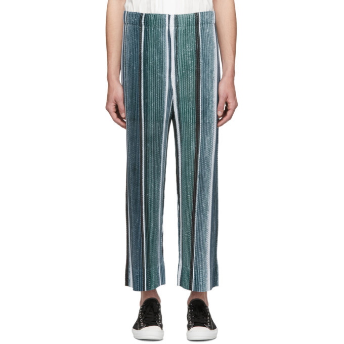 Photo: Homme Plisse Issey Miyake Grey and Blue Striped Trousers