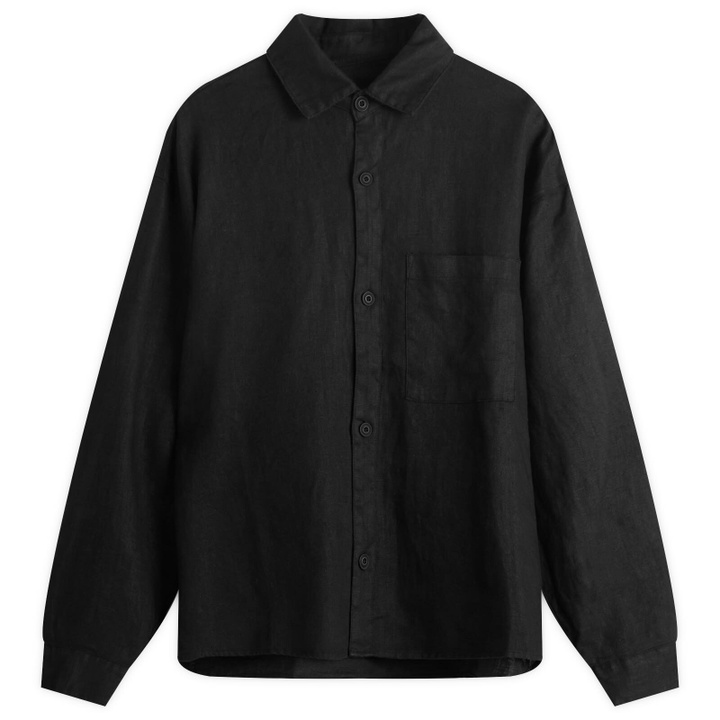 Photo: MKI Men's Linen Box Dress Shirt in Black