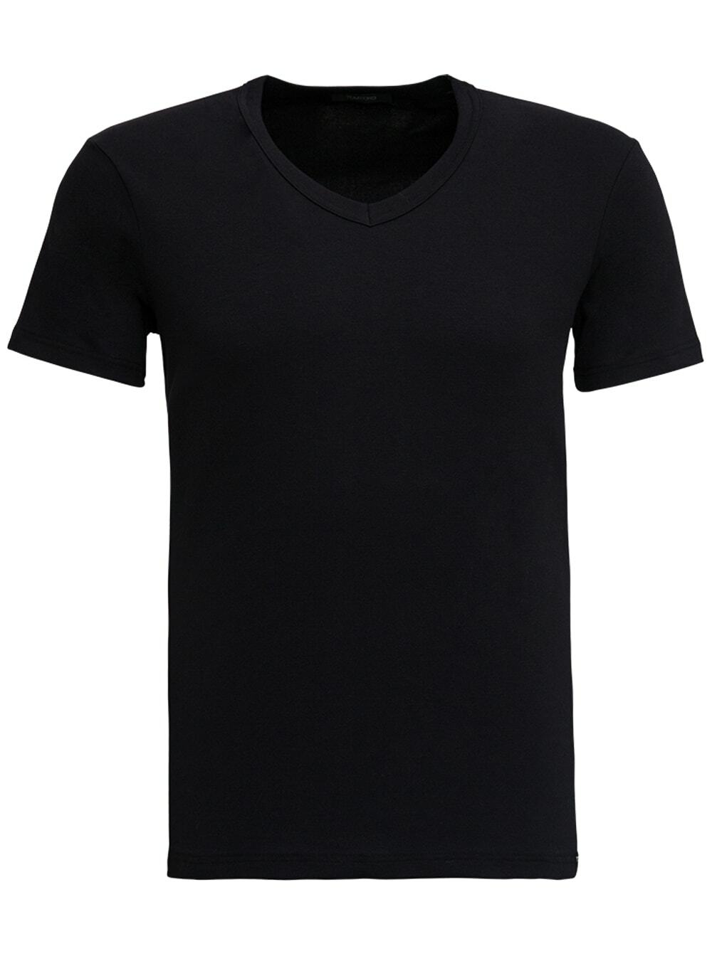 Tom Ford Black V-neck T-shirt Short Sleeves In Cotton Stretch Man