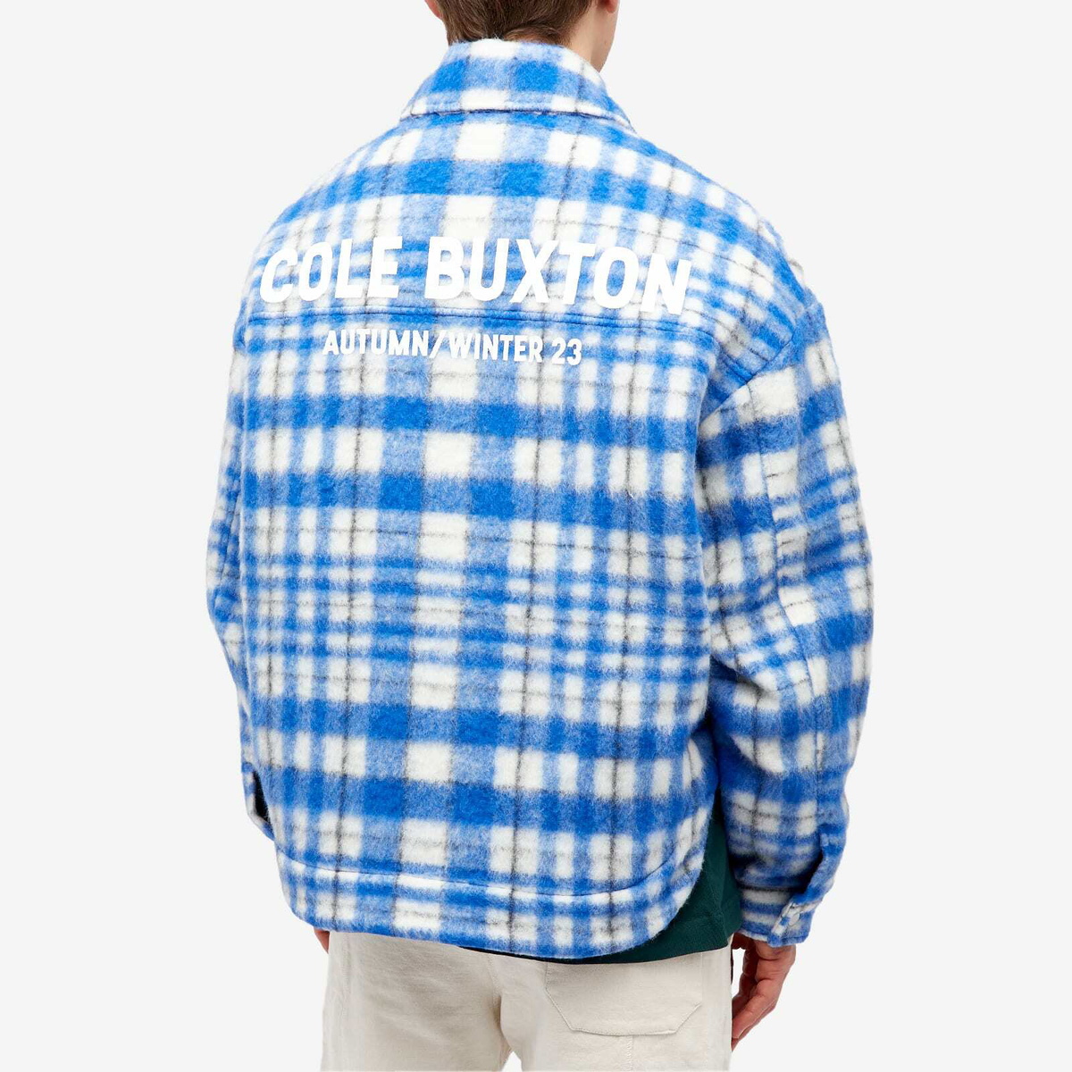 Cole Buxton Men's Wool Check Overshirt in Blue/Black/White Cole Buxton