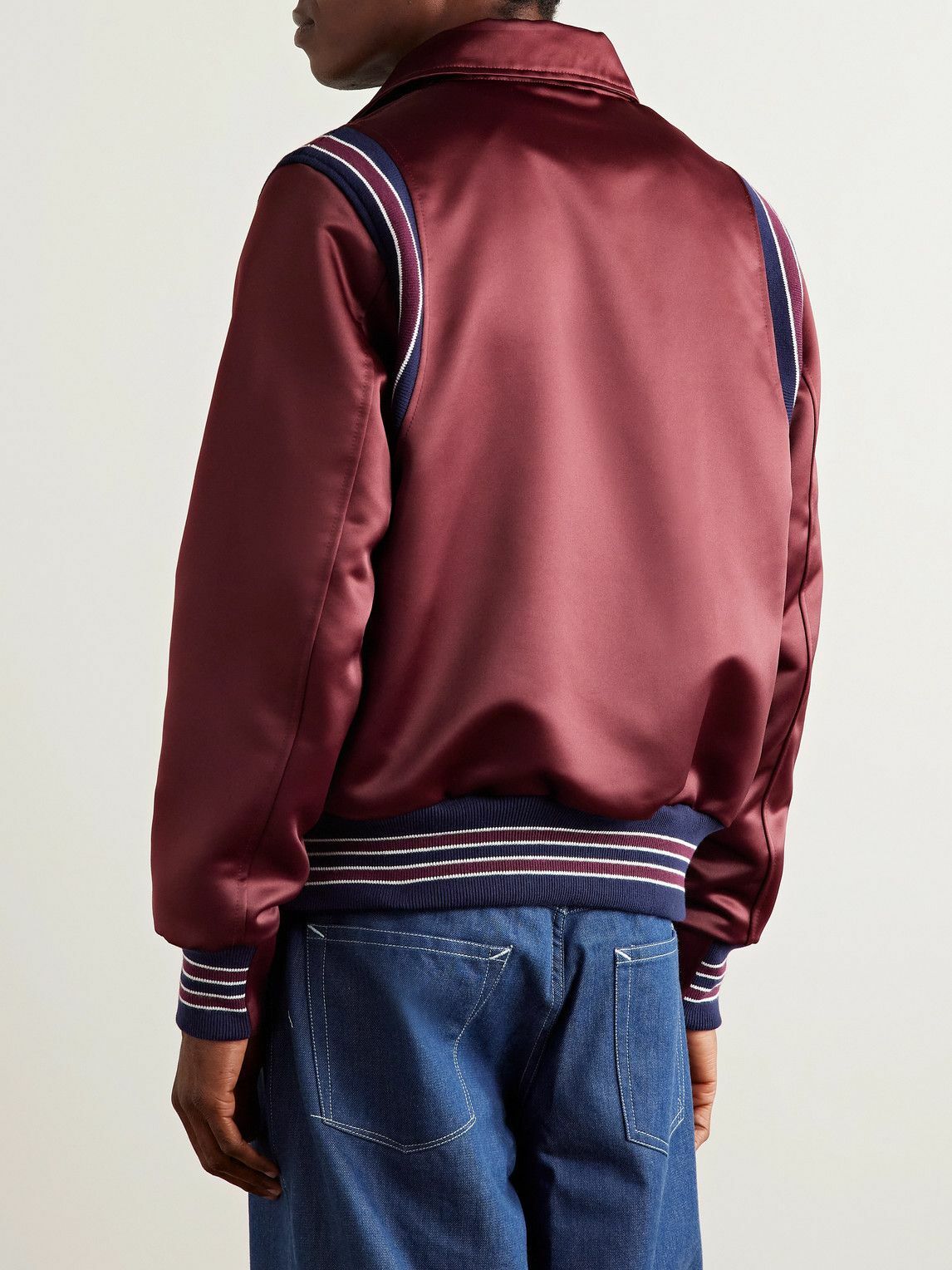 Golden Bear - Striped Cotton-Blend Trimmed Satin Varsity Jacket ...