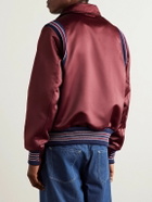 Golden Bear - Striped Cotton-Blend Trimmed Satin Varsity Jacket - Burgundy