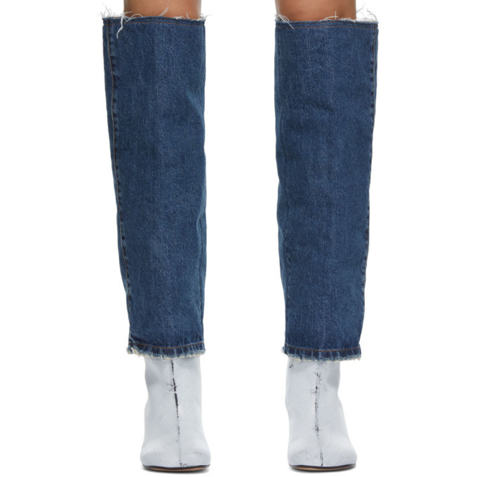 MM6 Maison Margiela Indigo and White Painted Denim Top Boots