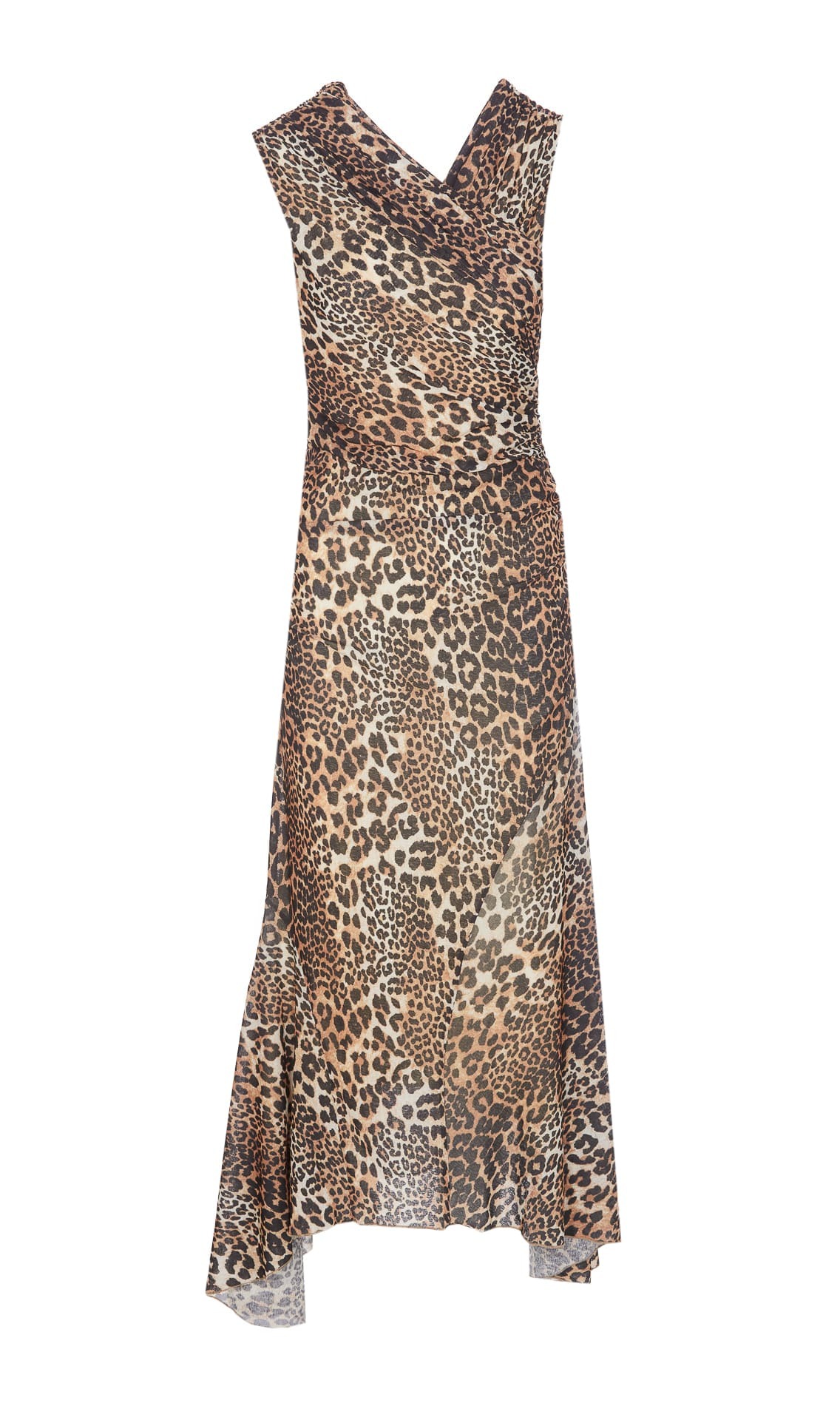 ganni mesh dress leopard Ganni Printed Mesh Wrap Dress Maxi Leopard Size 36