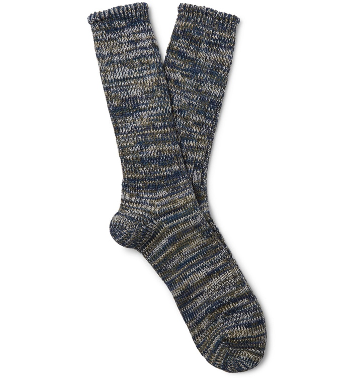 Photo: Anonymous Ism - Mélange Cotton-Blend Socks - Blue