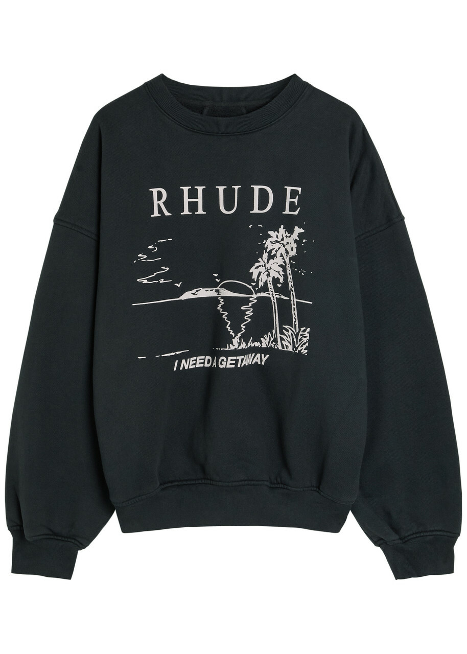 Rhude I Need A Getaway Printed Cotton Sweatshirt Black And White