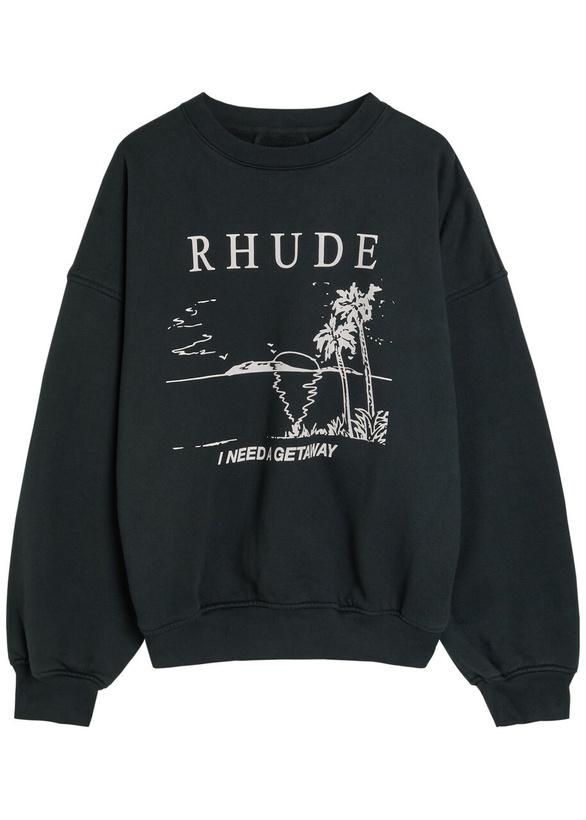Photo: Rhude I Need A Getaway Printed Cotton Sweatshirt Black And White