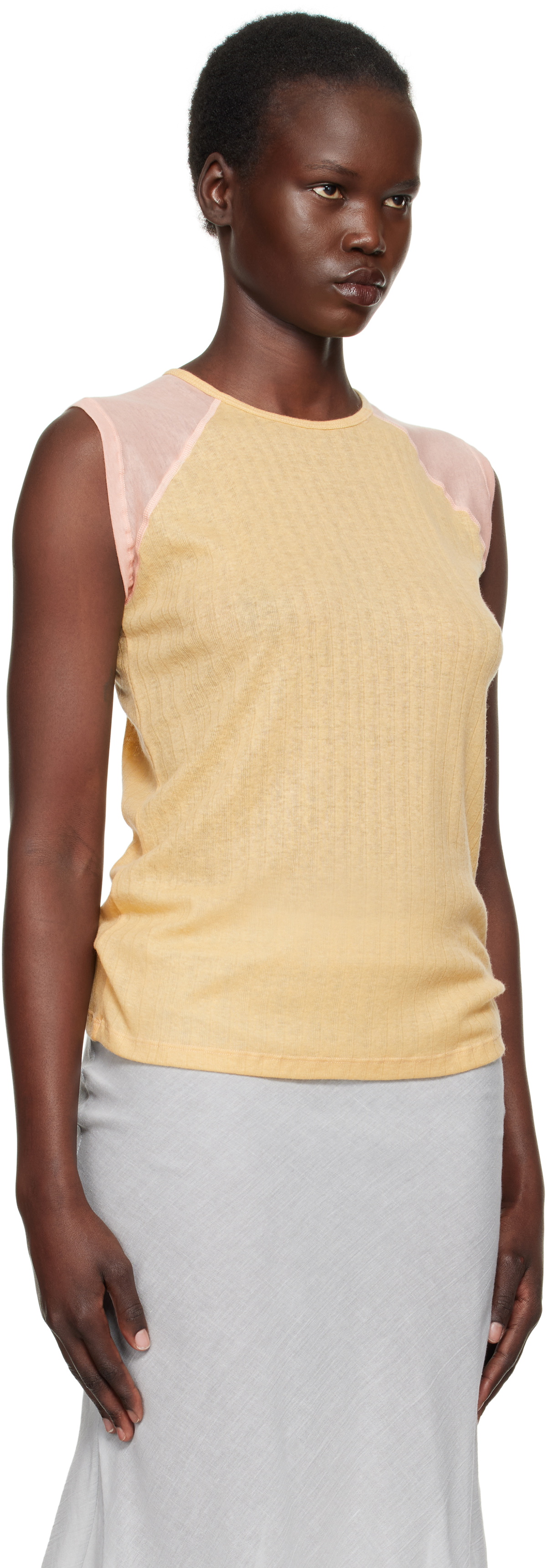 Baserange ベースレンジ　Gene Tank タンク Baserange Beige & Pink Gene Tank Top Baserange