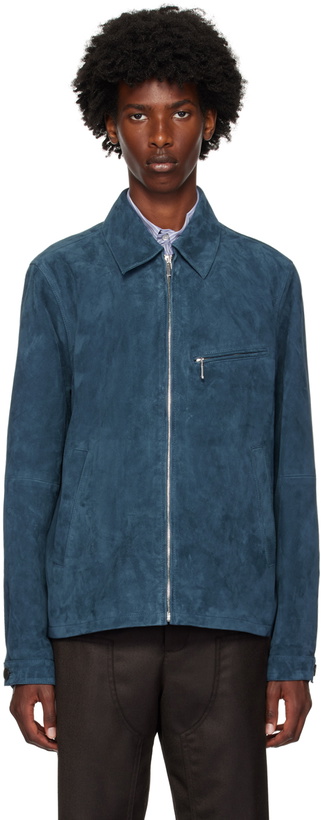 Photo: PS by Paul Smith Navy Zip Leather Jacket