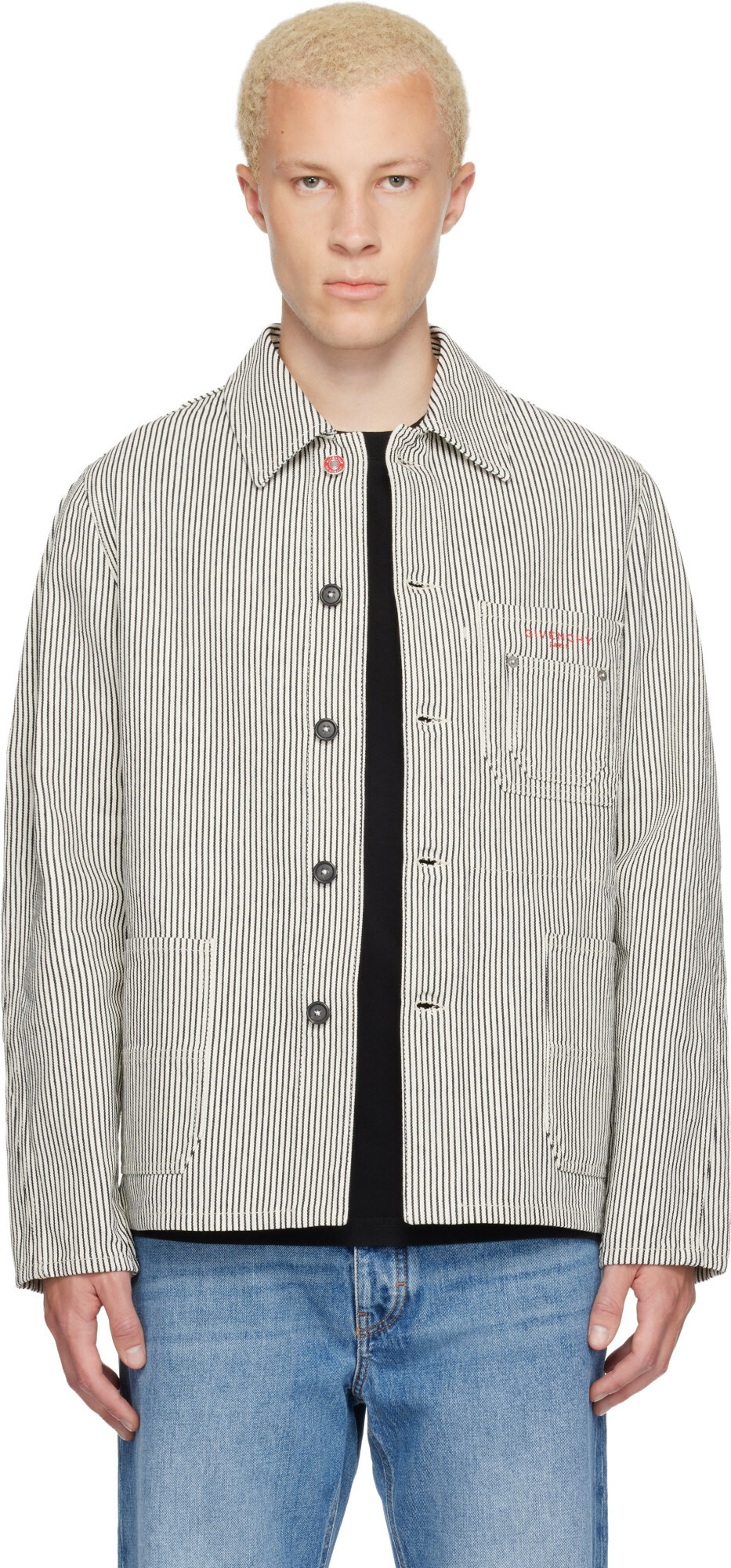 Givenchy White & Navy Striped Workwear Jacket
