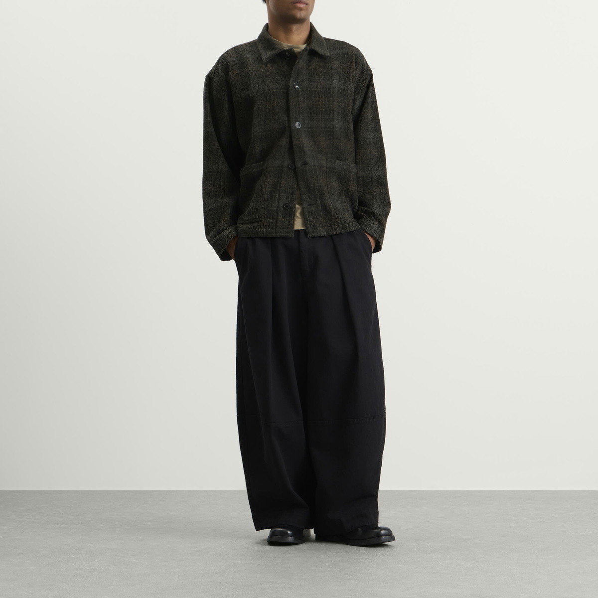 YMC Men's Wool Check PJ Overshirt in Brown Multi