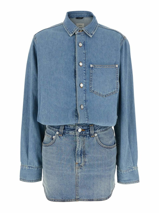 Photo: Haikure tamu Blue Dress With Drop Shoulders And Logo Patch On The Back In Cotton Woman