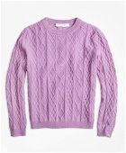 Brooks Brothers Girls Cashmere Diamond Cable Crewneck Sweater | Light Purple
