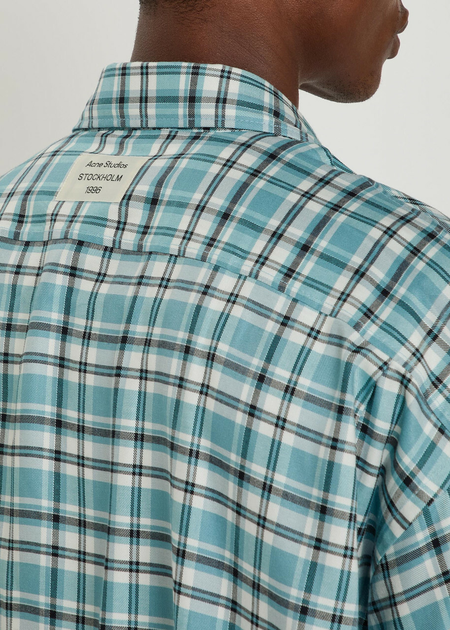 Acne Studios Oversized Checked Woven Shirt White And Blue