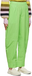 GANNI Green Cotton Crepe Trousers