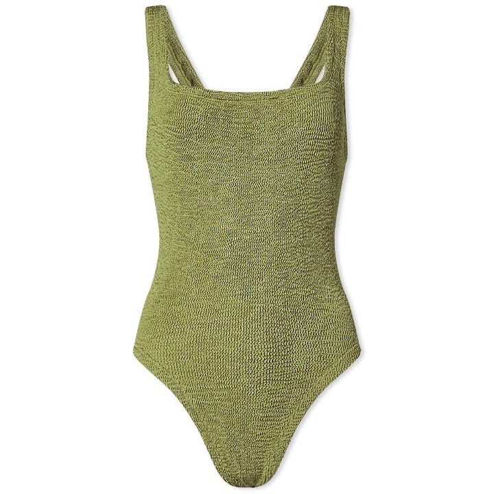 Photo: Hunza G Women's Square Neck Swimsuit in Metallic Moss 