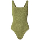 Hunza G Women's Square Neck Swimsuit in Metallic Moss 