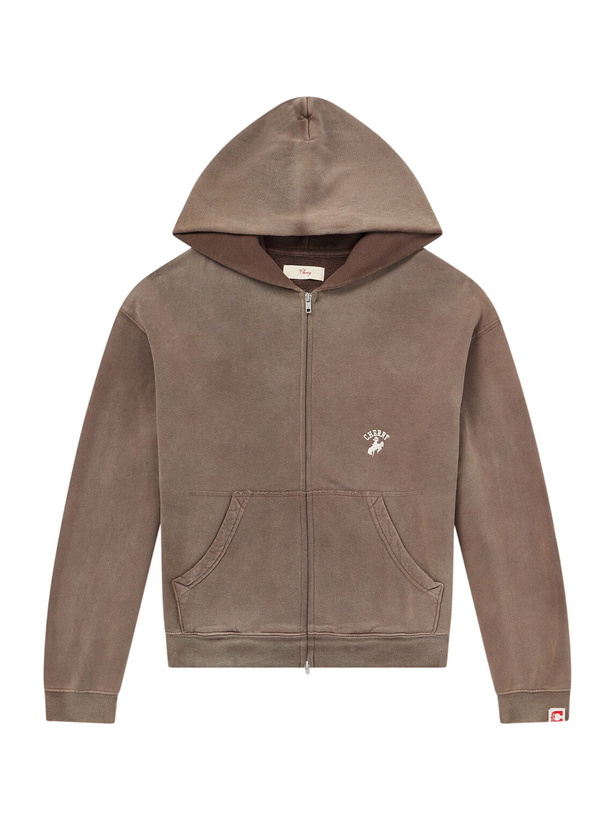 Photo: Cherry Los Angeles - Logo-Embroidered Paint-Splattered Cotton-Jersey Hoodie - Brown