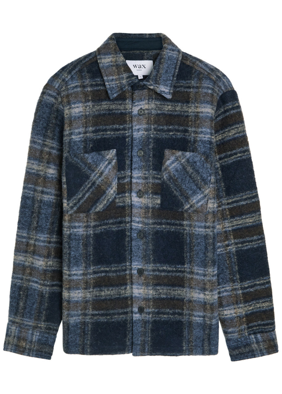 Wax London Whiting Checked Wool-blend Overshirt Navy