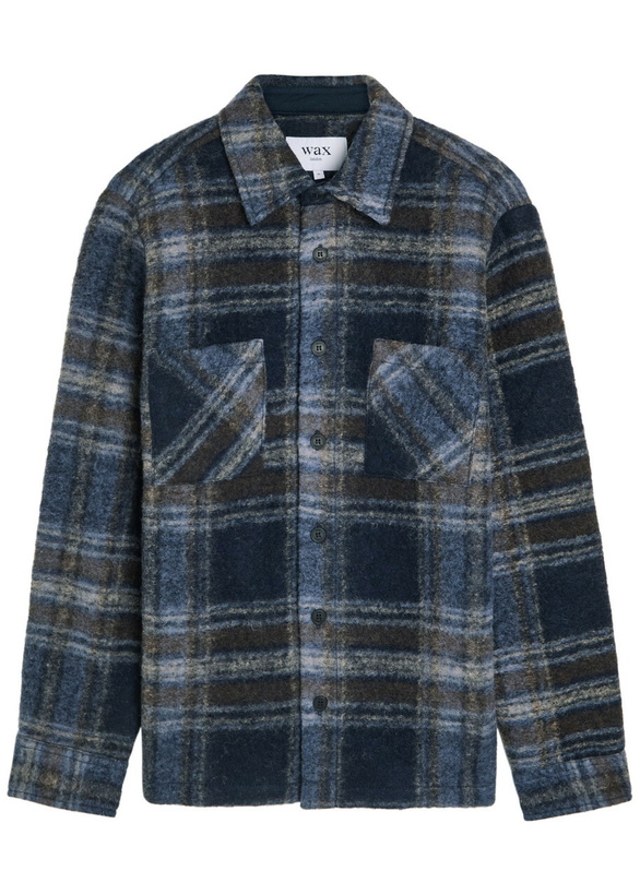 Photo: Wax London Whiting Checked Wool-blend Overshirt Navy