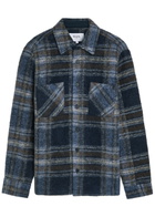 Wax London Whiting Checked Wool-blend Overshirt Navy