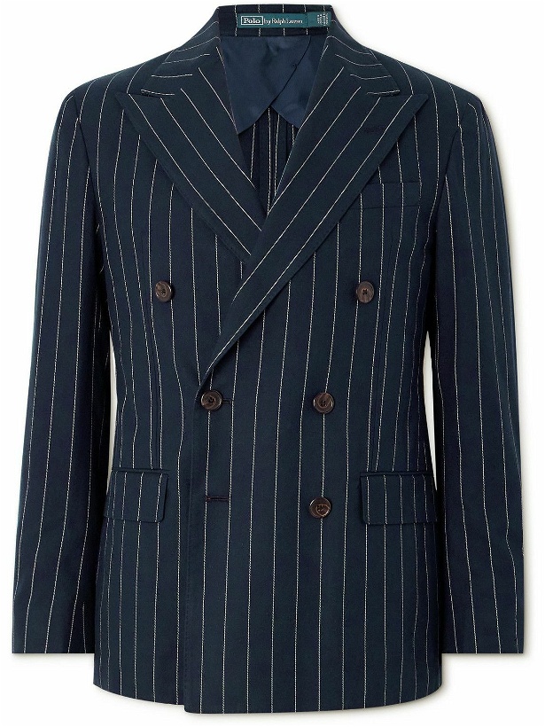 Photo: Polo Ralph Lauren - Double-Breasted Pinstriped Cotton and Silk-Blend Blazer - Blue