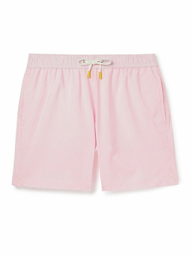 Photo: Hartford - Straight-Leg Mid-Length Striped Seersucker Swim Shorts - Pink