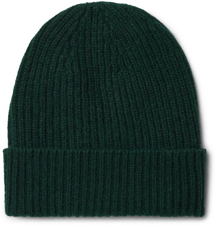 Photo: Anderson & Sheppard - Ribbed Mélange Cashmere Beanie - Green