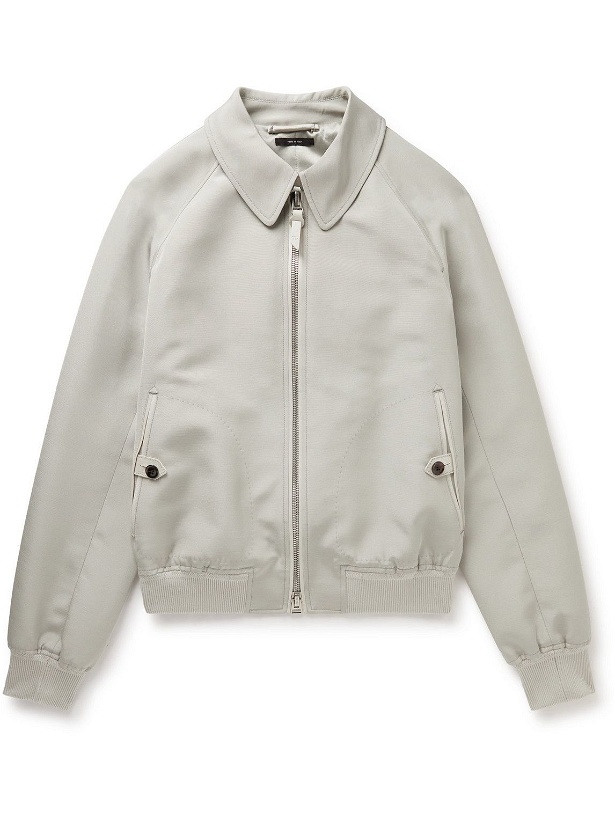 Photo: TOM FORD - Leather-Trimmed Wool and Silk-Blend Canvas Bomber Jacket - Gray