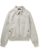 TOM FORD - Leather-Trimmed Wool and Silk-Blend Canvas Bomber Jacket - Gray