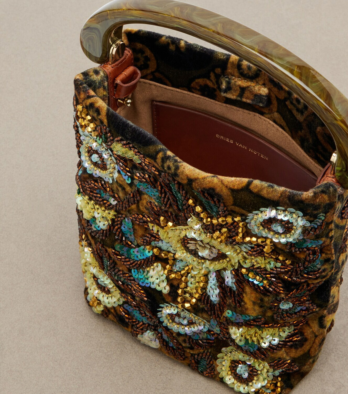 Dries Van Noten Embellished floral jacquard top-handle bag