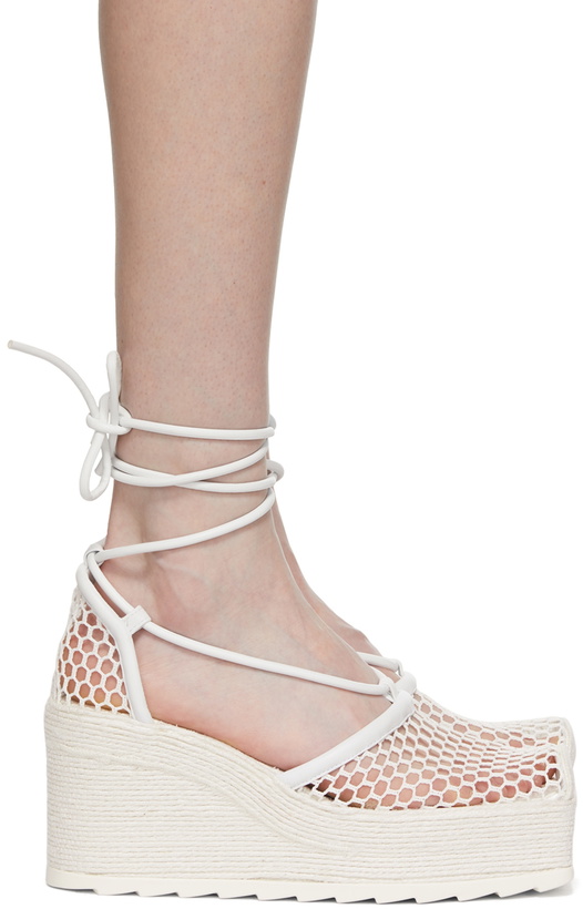 Photo: Bottega Veneta White Sporty Web Wedge Espadrilles