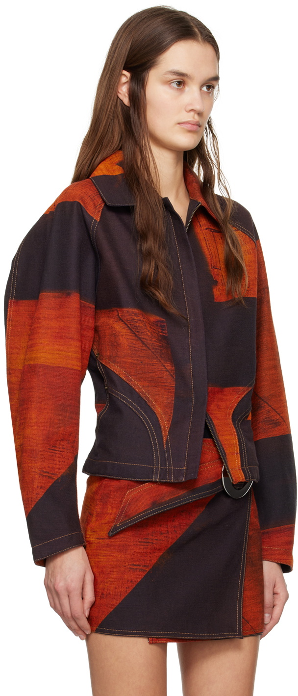 Louisa Ballou Orange & Brown Seamed Denim Jacket