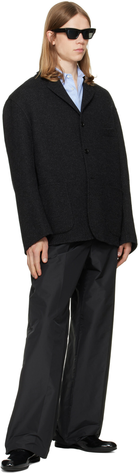 Jil Sander Gray Wool Chevron Jacket
