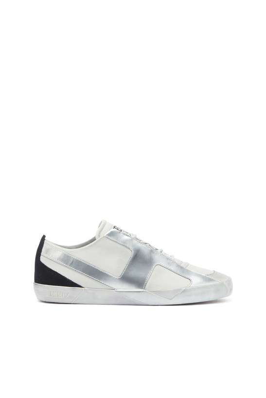 Photo: Diesel S-Slante-D - Distressed sneakers in leather and suede - Sneakers Mens in White