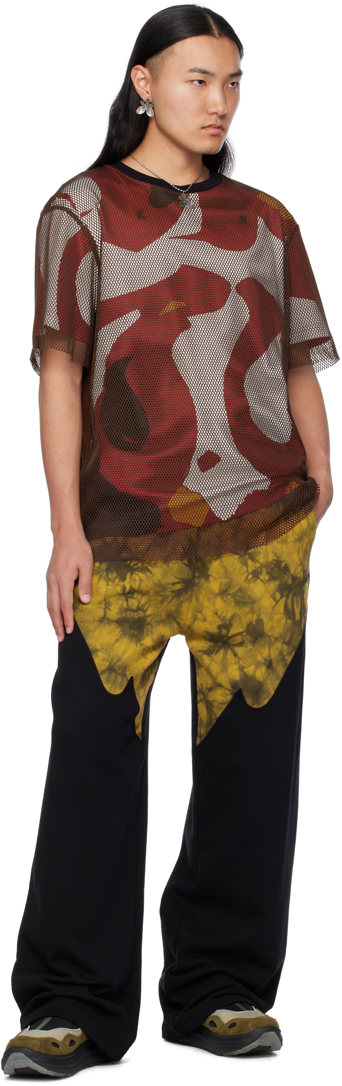 KUSIKOHC Brown Printed Mesh T-shirt