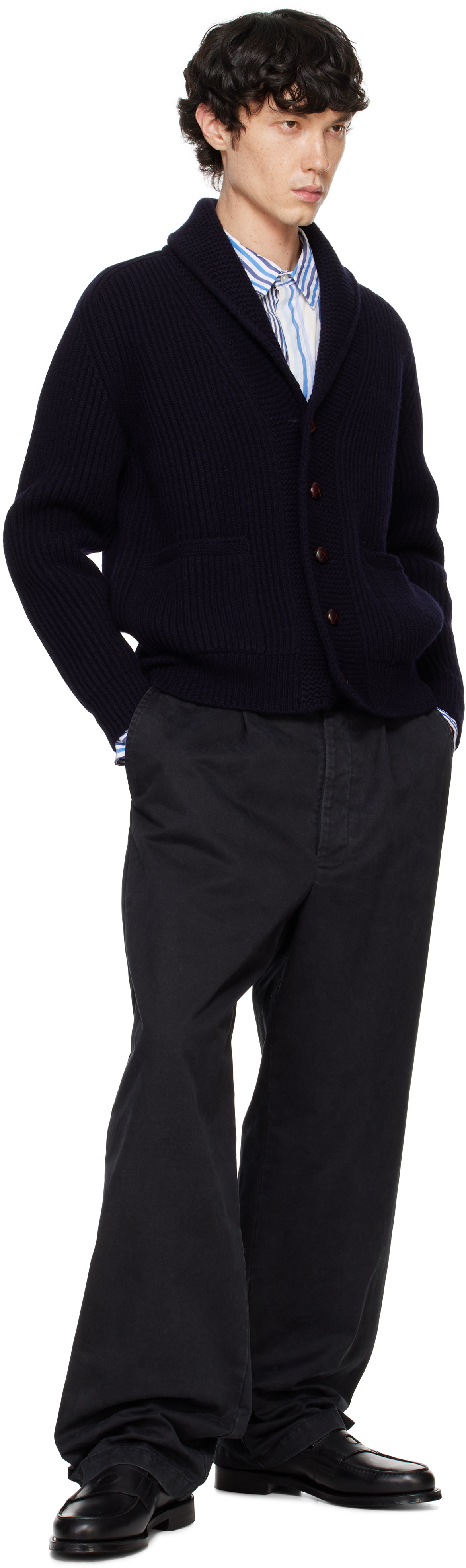 Drake's Black Leather Charles Goodyear Welted Penny Loafers