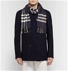 Burberry - Fringed Checked Cashmere Scarf - Navy