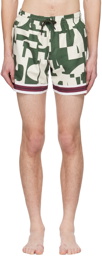 Dries Van Noten Green & Beige Graphic Swim Shorts