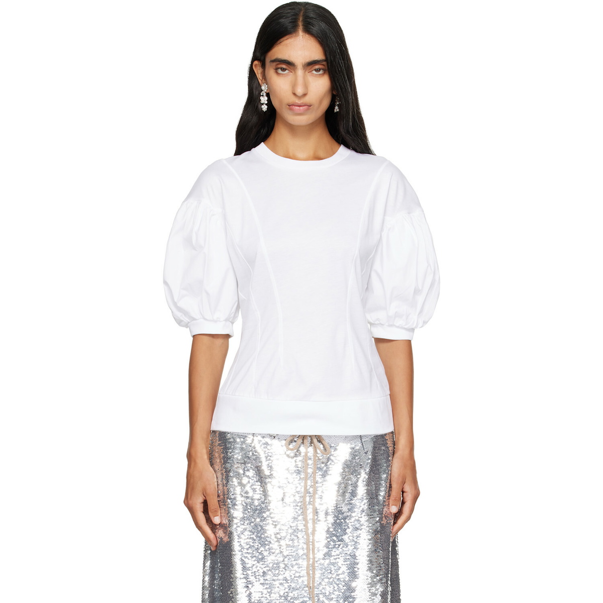 Simone Rocha White Puff Sleeve Sculpted Contrast T-shirt
